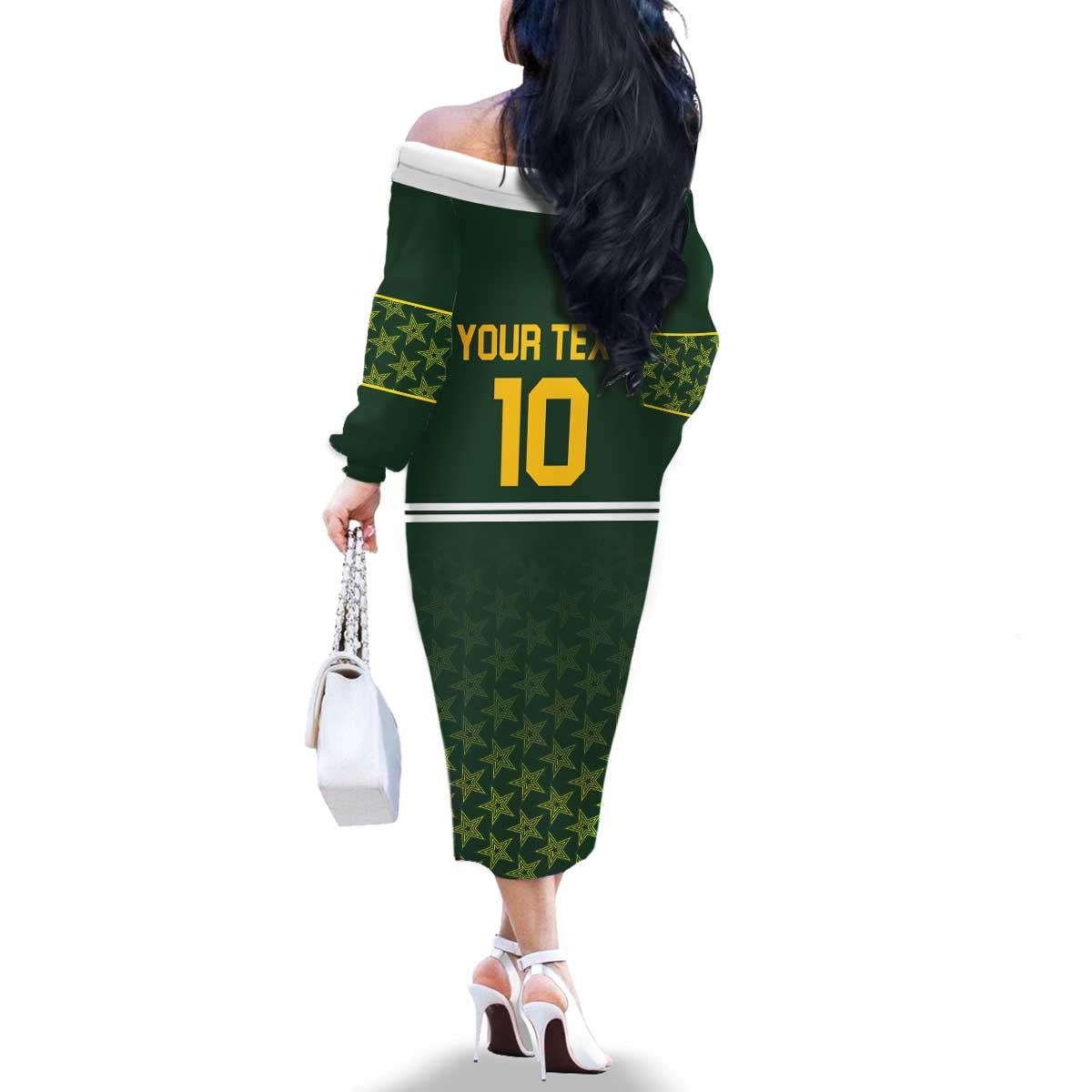 Custom Pakistan Men in Green Cricket-The Super Stars Family Matching Off The Shoulder Long Sleeve Dress and Hawaiian Shirt