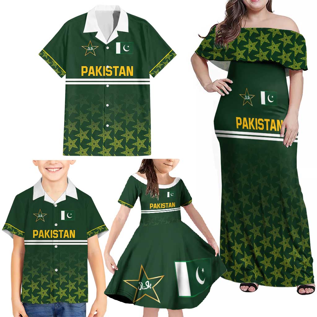 Custom Pakistan Men in Green Cricket-The Super Stars Family Matching Off Shoulder Maxi Dress and Hawaiian Shirt