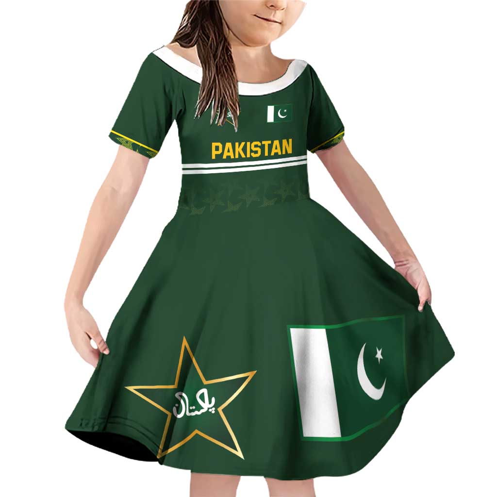 Custom Pakistan Men in Green Cricket-The Super Stars Family Matching Off Shoulder Short Dress and Hawaiian Shirt