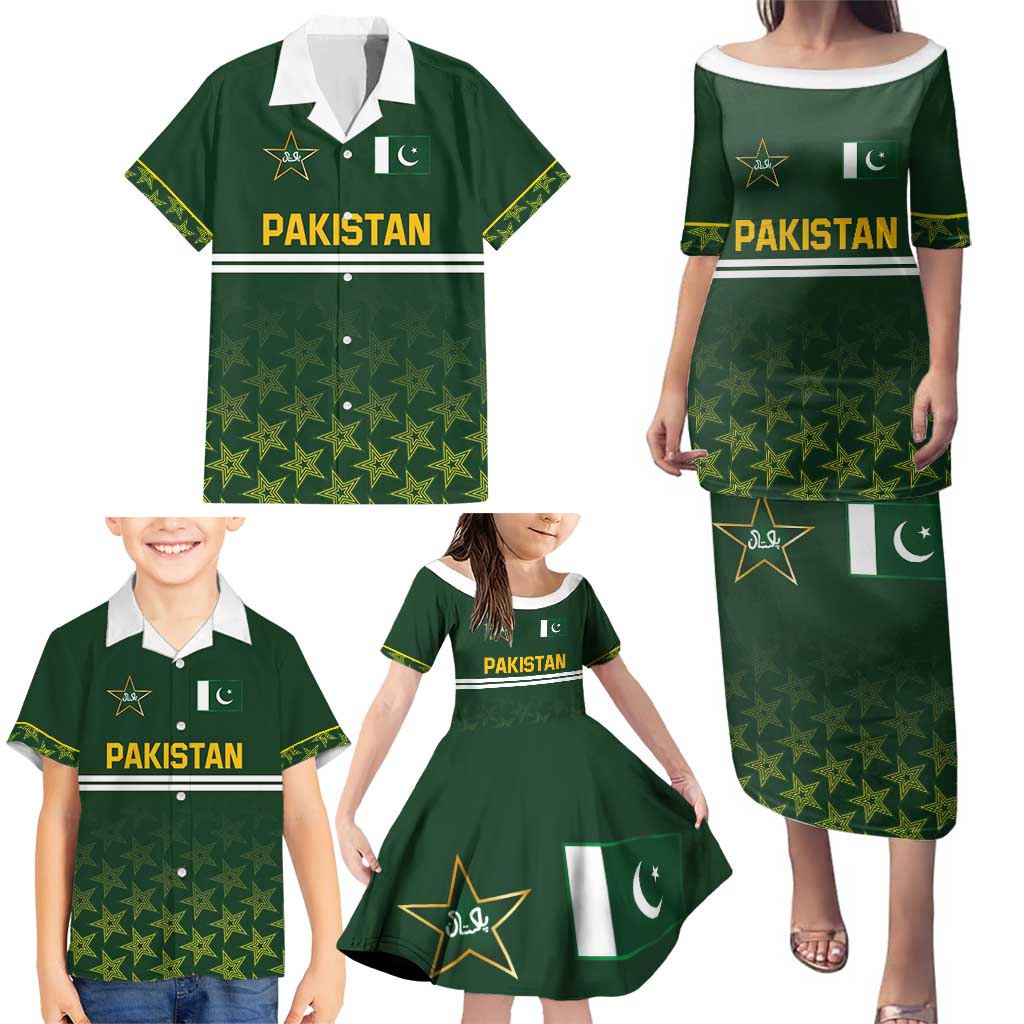 Custom Pakistan Men in Green Cricket-The Super Stars Family Matching Puletasi and Hawaiian Shirt