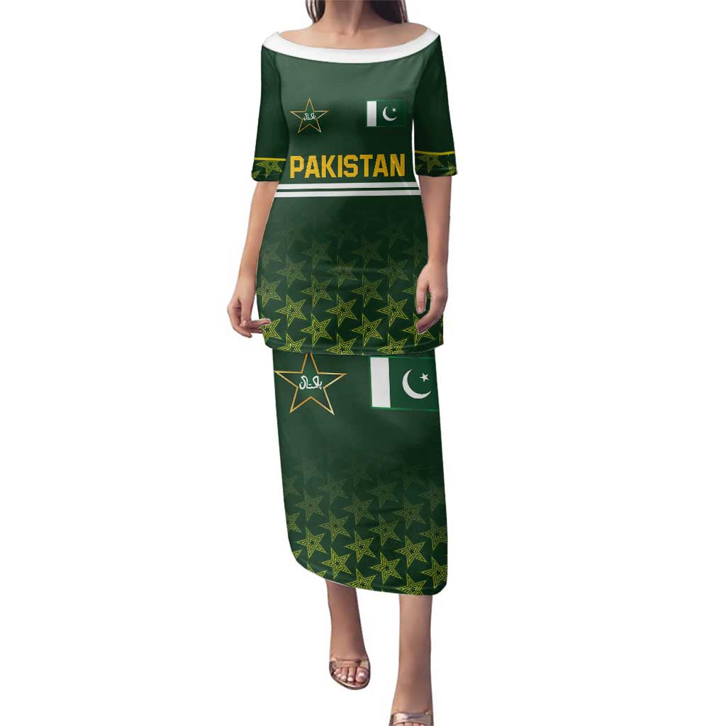 Custom Pakistan Men in Green Cricket-The Super Stars Family Matching Puletasi and Hawaiian Shirt