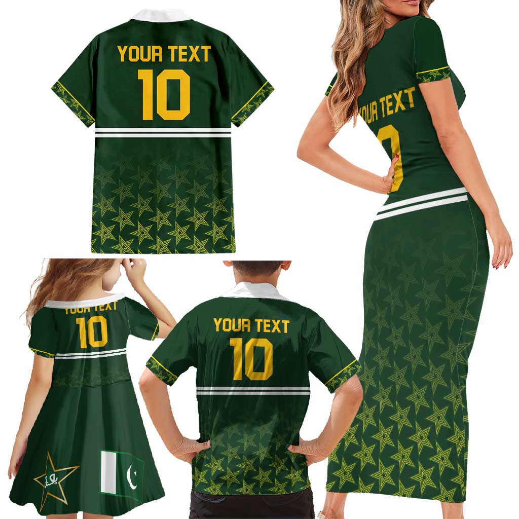 Custom Pakistan Men in Green Cricket-The Super Stars Family Matching Short Sleeve Bodycon Dress and Hawaiian Shirt