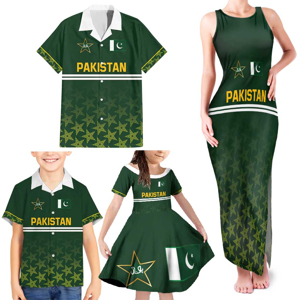 Custom Pakistan Men in Green Cricket-The Super Stars Family Matching Tank Maxi Dress and Hawaiian Shirt
