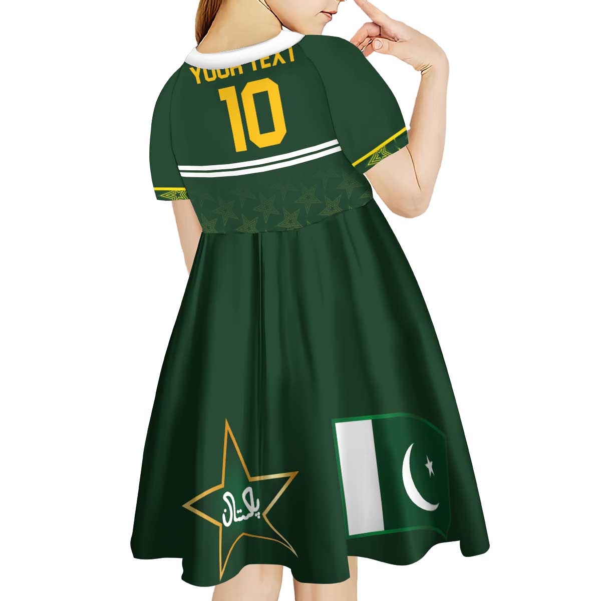 Custom Pakistan Men in Green Cricket-The Super Stars Kid Short Sleeve Dress