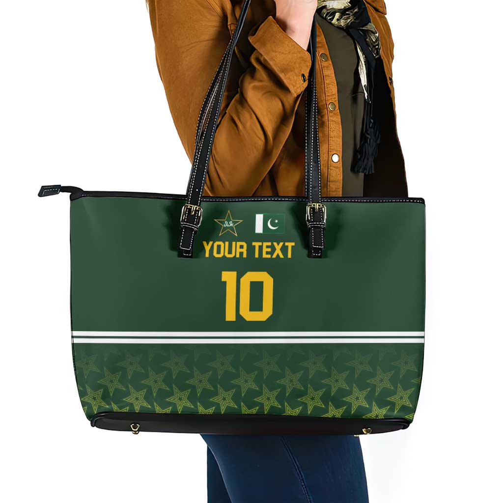 Custom Pakistan Men in Green Cricket-The Super Stars Leather Tote Bag