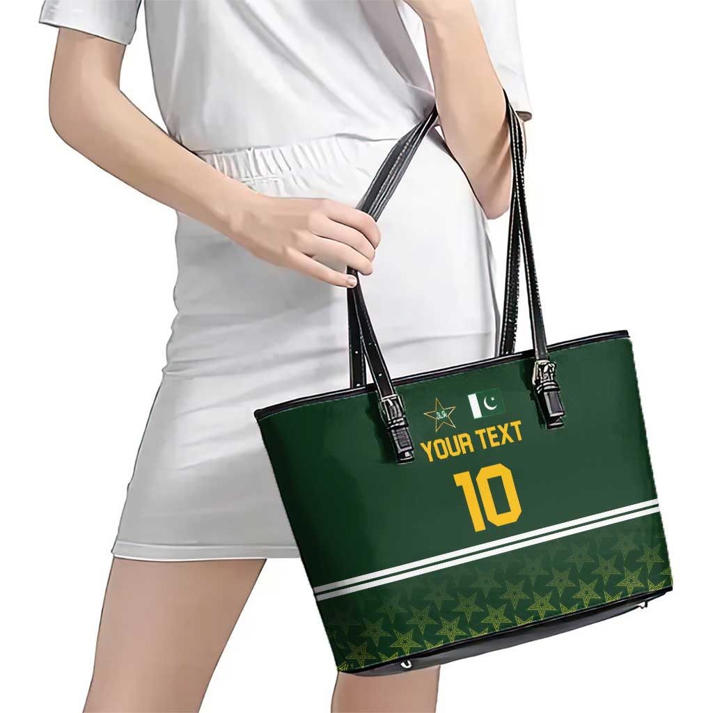 Custom Pakistan Men in Green Cricket-The Super Stars Leather Tote Bag