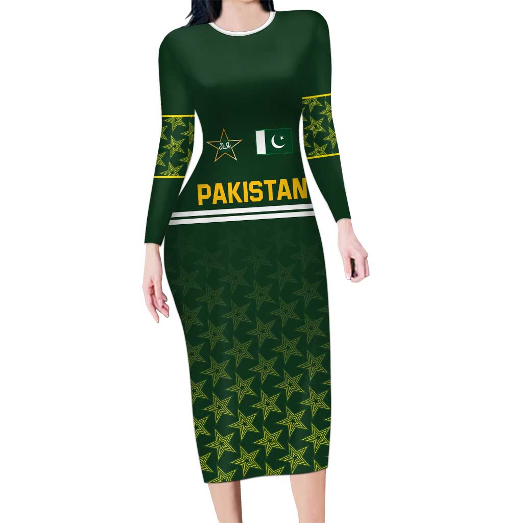 Custom Pakistan Men in Green Cricket-The Super Stars Long Sleeve Bodycon Dress