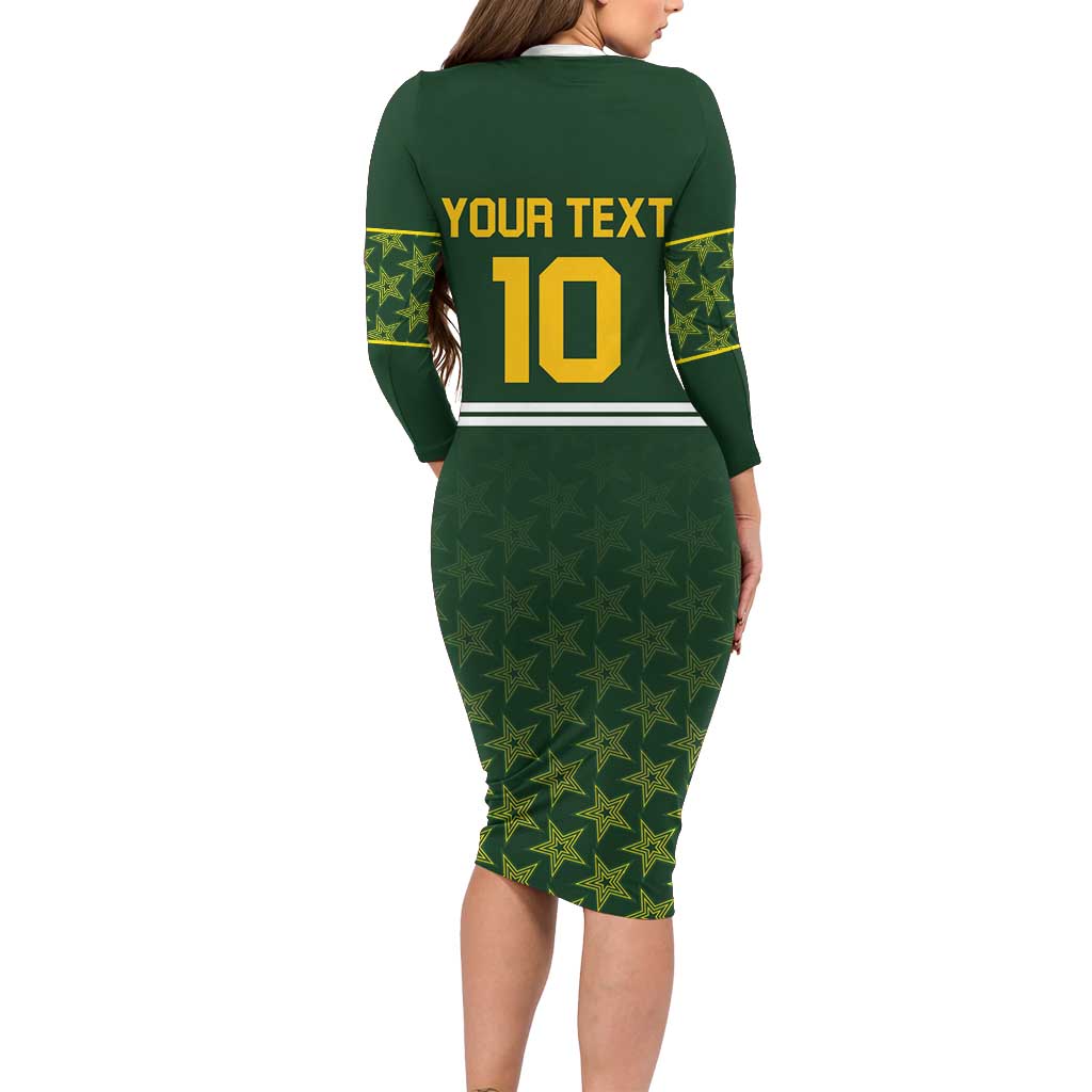 Custom Pakistan Men in Green Cricket-The Super Stars Long Sleeve Bodycon Dress