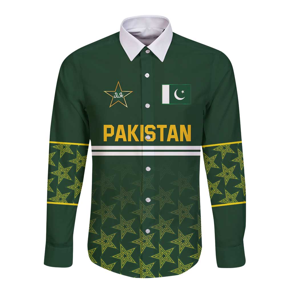 Custom Pakistan Men in Green Cricket-The Super Stars Long Sleeve Button Shirt