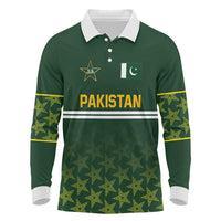 Custom Pakistan Men in Green Cricket-The Super Stars Long Sleeve Polo Shirt