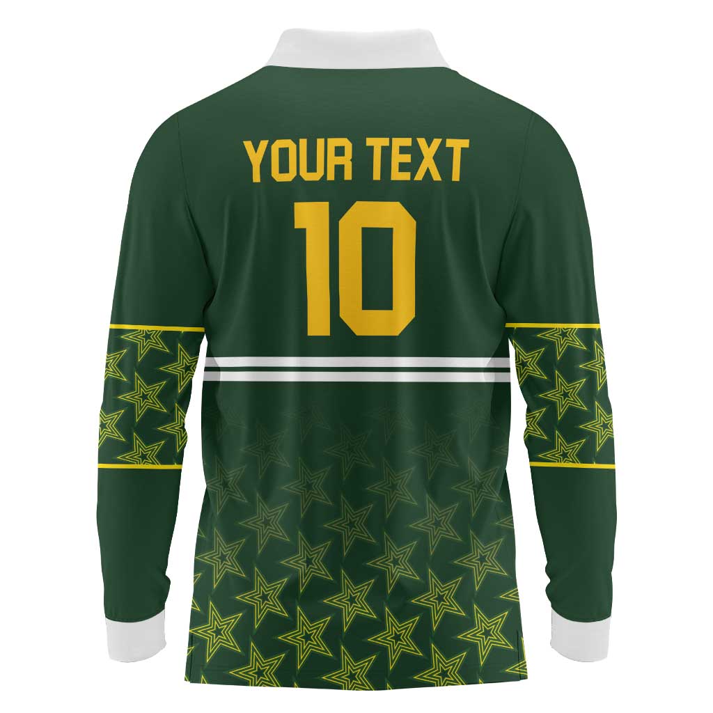 Custom Pakistan Men in Green Cricket-The Super Stars Long Sleeve Polo Shirt