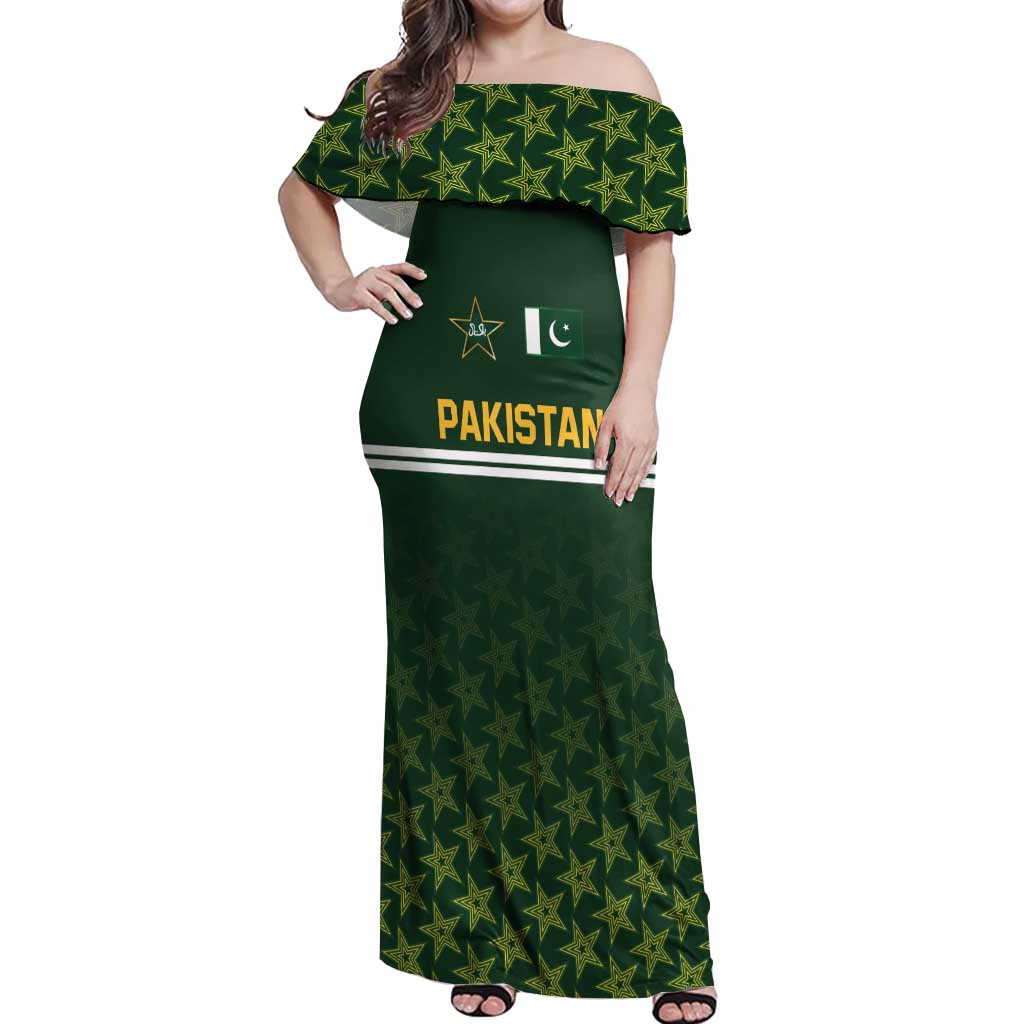 Custom Pakistan Men in Green Cricket-The Super Stars Off Shoulder Maxi Dress