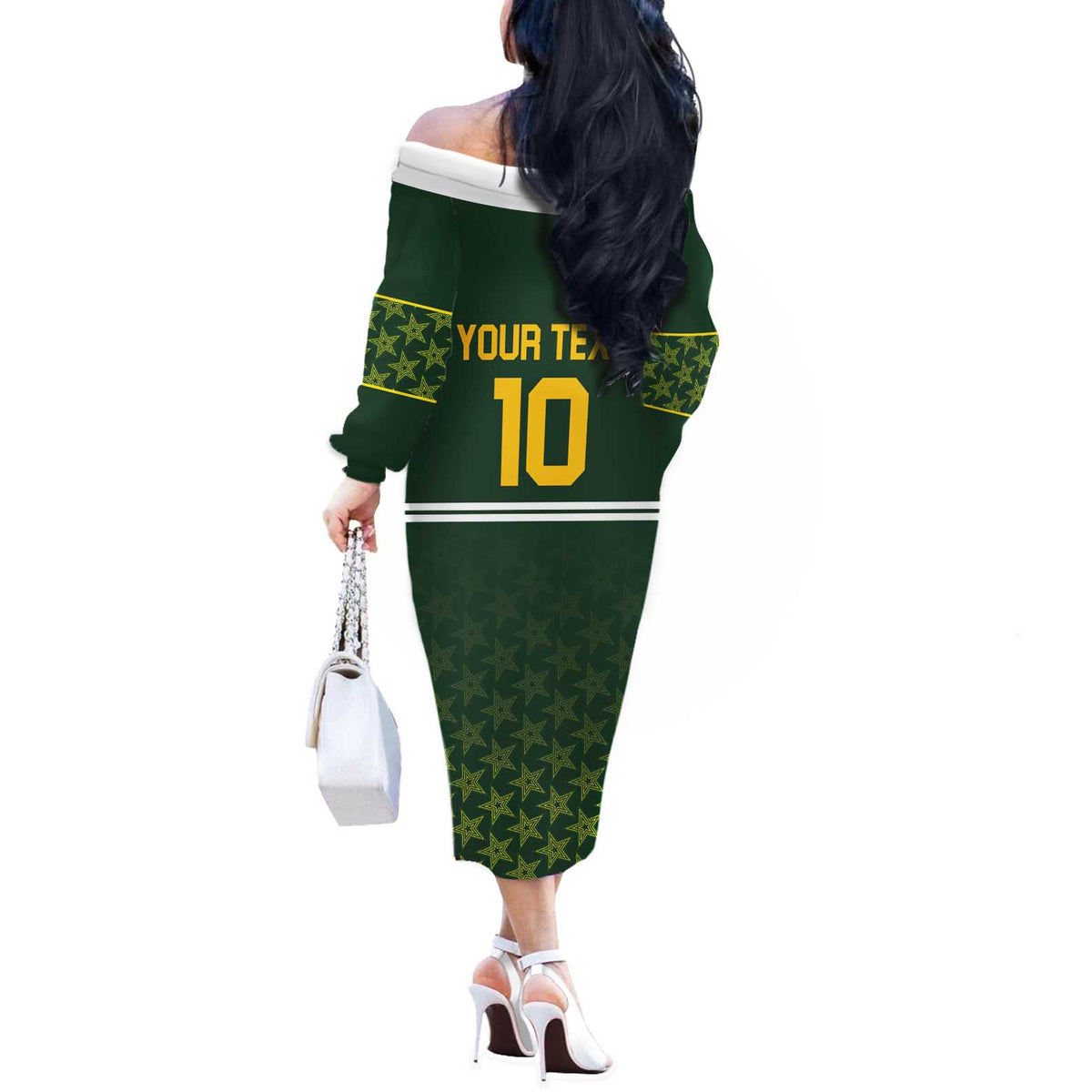 Custom Pakistan Men in Green Cricket-The Super Stars Off The Shoulder Long Sleeve Dress