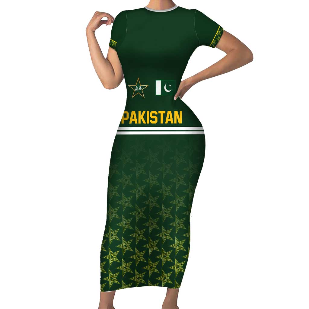 Custom Pakistan Men in Green Cricket-The Super Stars Short Sleeve Bodycon Dress