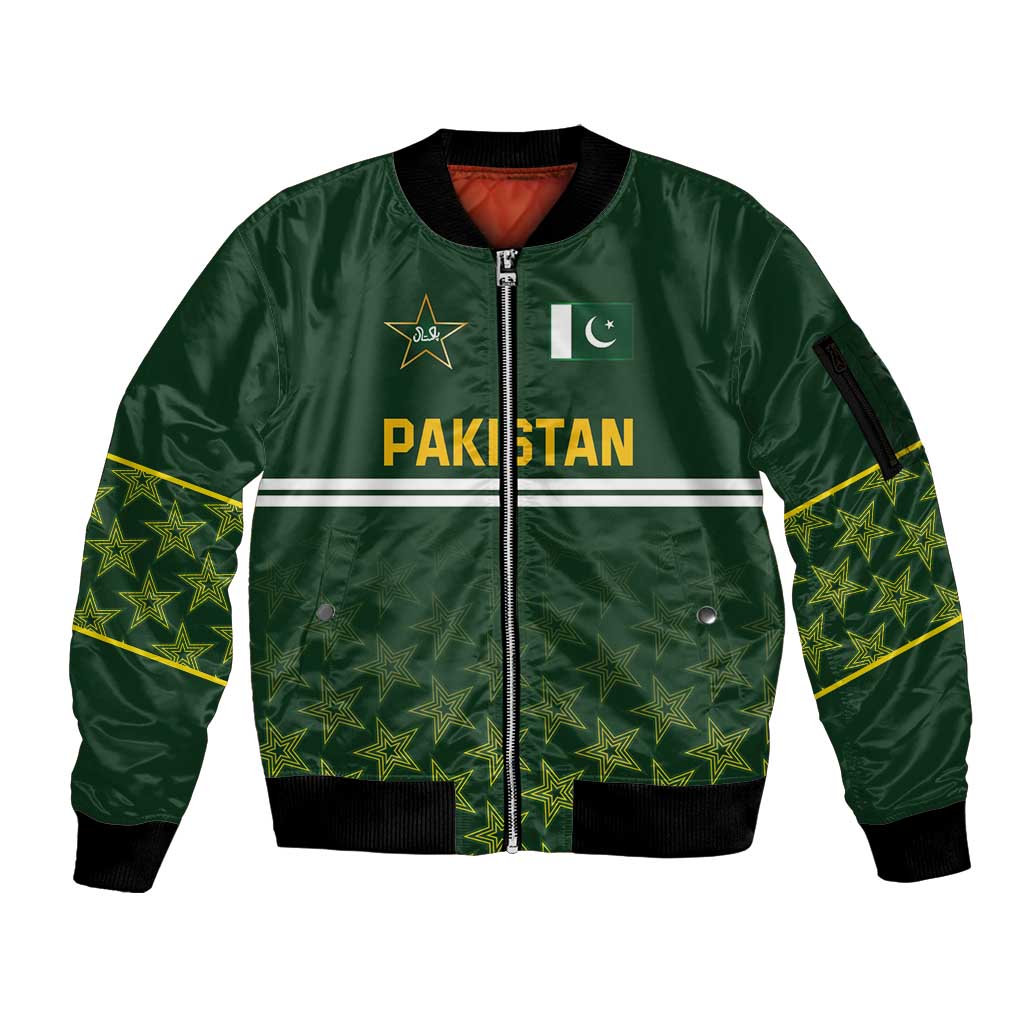 Custom Pakistan Men in Green Cricket-The Super Stars Sleeve Zip Bomber Jacket