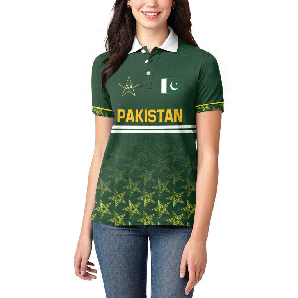 Custom Pakistan Men in Green Cricket-The Super Stars Women Polo Shirt