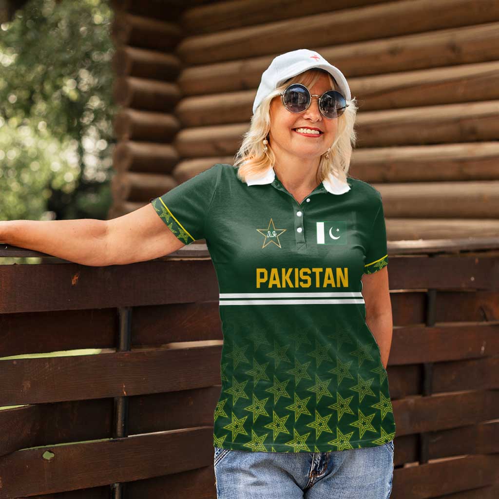 Custom Pakistan Men in Green Cricket-The Super Stars Women Polo Shirt