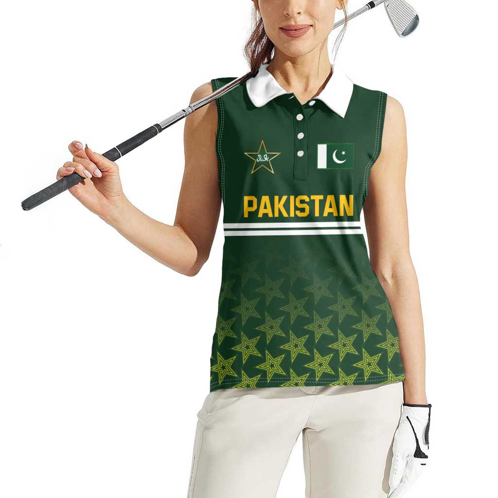 Custom Pakistan Men in Green Cricket-The Super Stars Women Sleeveless Polo Shirt