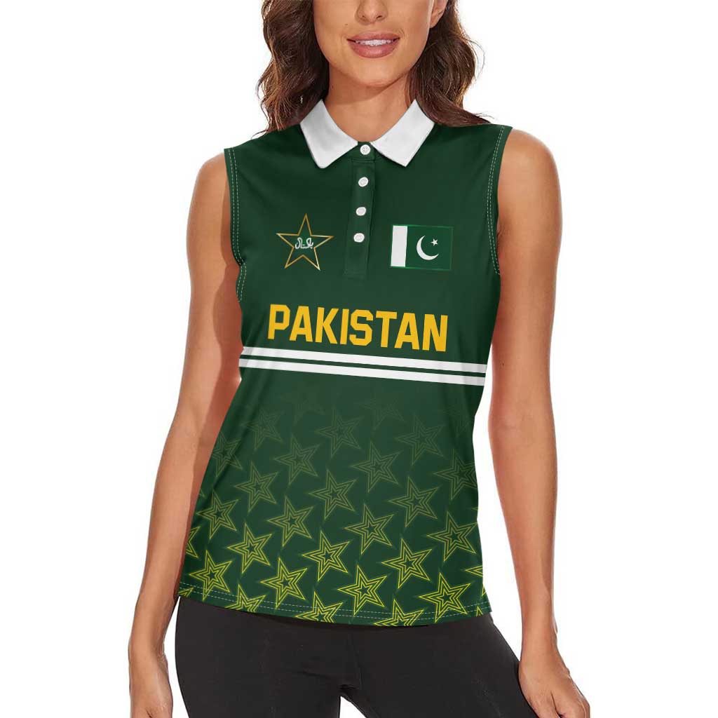 Custom Pakistan Men in Green Cricket-The Super Stars Women Sleeveless Polo Shirt