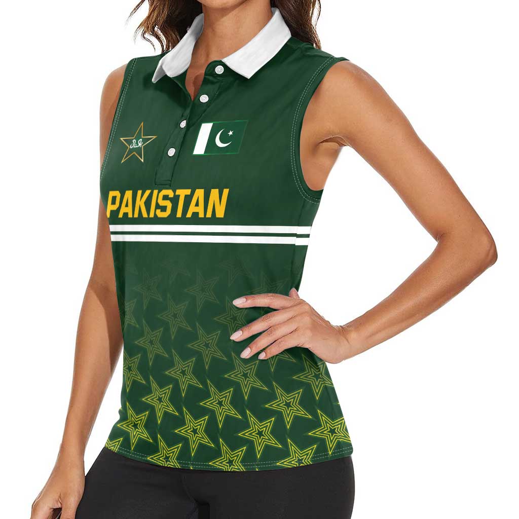 Custom Pakistan Men in Green Cricket-The Super Stars Women Sleeveless Polo Shirt