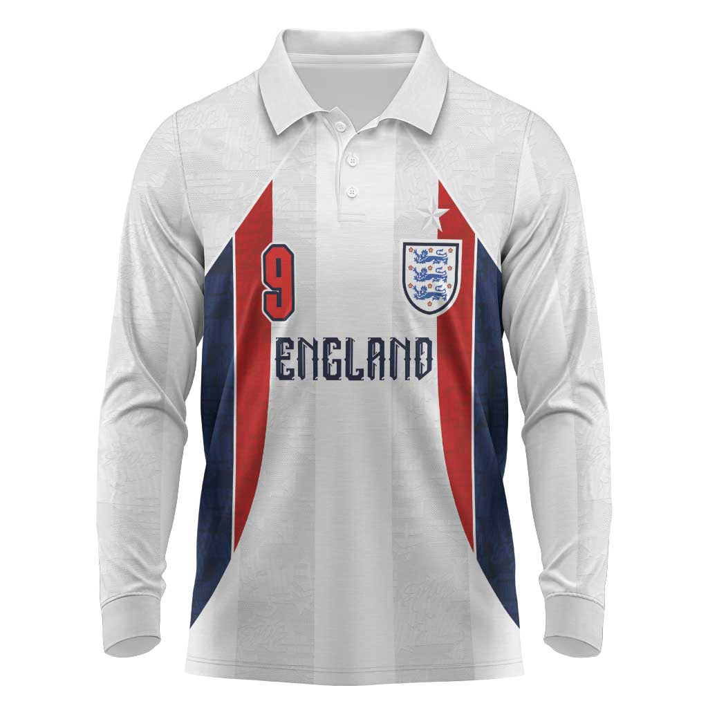 Custom England Football Long Sleeve Polo Shirt Retro-Modern Combination Style