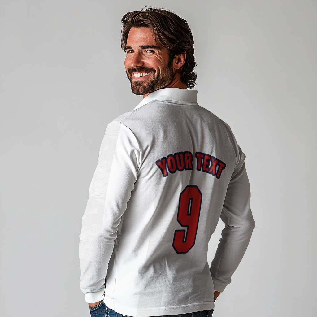 Custom England Football Long Sleeve Polo Shirt Retro-Modern Combination Style