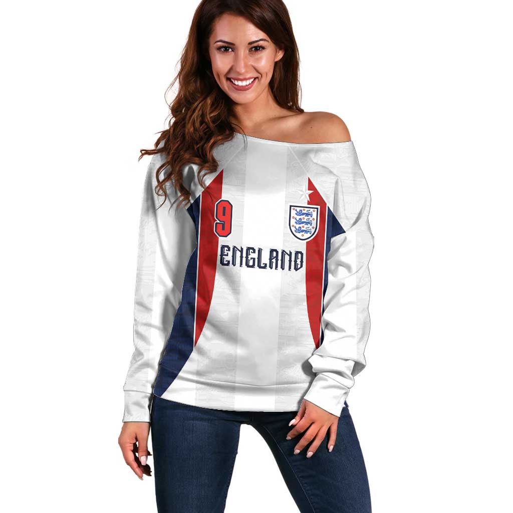 Custom England Football Off Shoulder Sweater Retro-Modern Combination Style