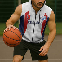 Custom England Football Sleeveless Zip Hoodie Retro-Modern Combination Style