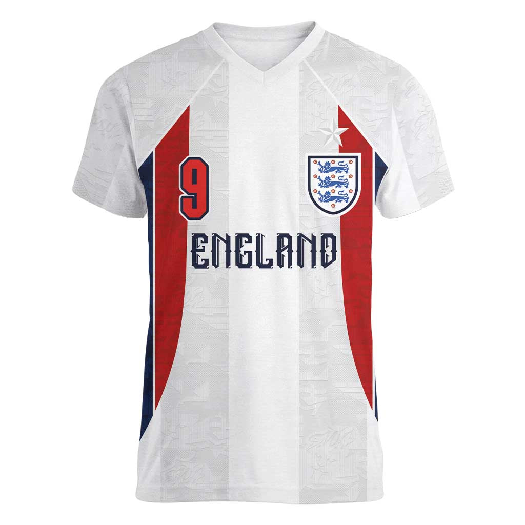 Custom England Football Women V-Neck T-Shirt Retro-Modern Combination Style