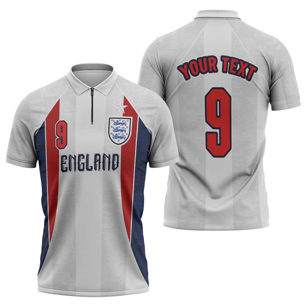 Custom England Football Zipper Polo Shirt Retro-Modern Combination Style