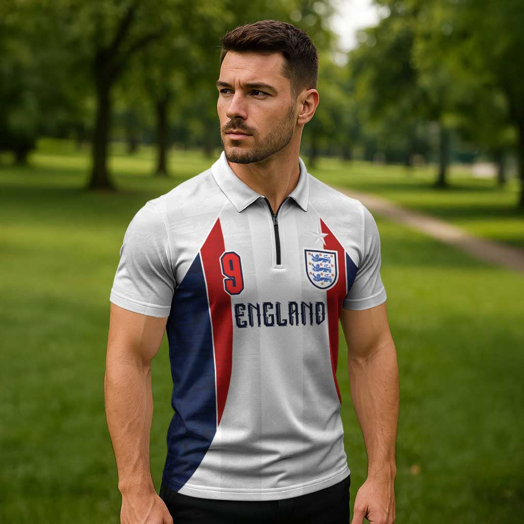 Custom England Football Zipper Polo Shirt Retro-Modern Combination Style