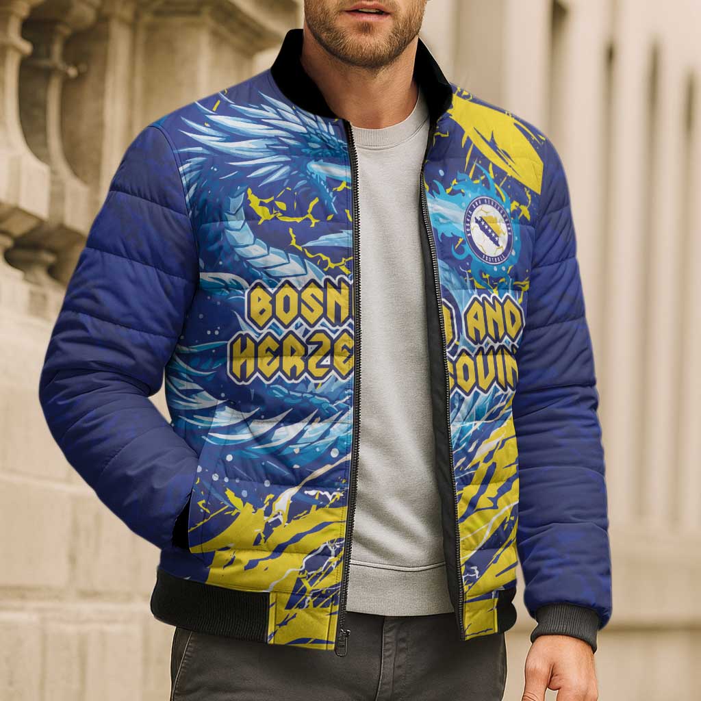 Custom Bosnia and Herzegovina Football Bomber Puffer Jacket Zmajevi Mascot Sporty Style