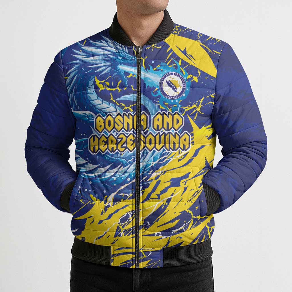 Custom Bosnia and Herzegovina Football Bomber Puffer Jacket Zmajevi Mascot Sporty Style