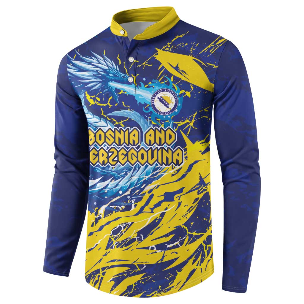 Custom Bosnia and Herzegovina Football Button Sweatshirt Zmajevi Mascot Sporty Style