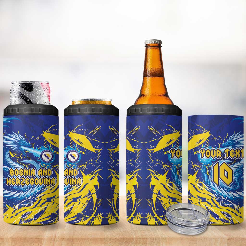 Custom Bosnia and Herzegovina Football 4 in 1 Can Cooler Tumbler Zmajevi Mascot Sporty Style