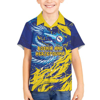 Custom Bosnia and Herzegovina Football Kid Hawaiian Shirt Zmajevi Mascot Sporty Style