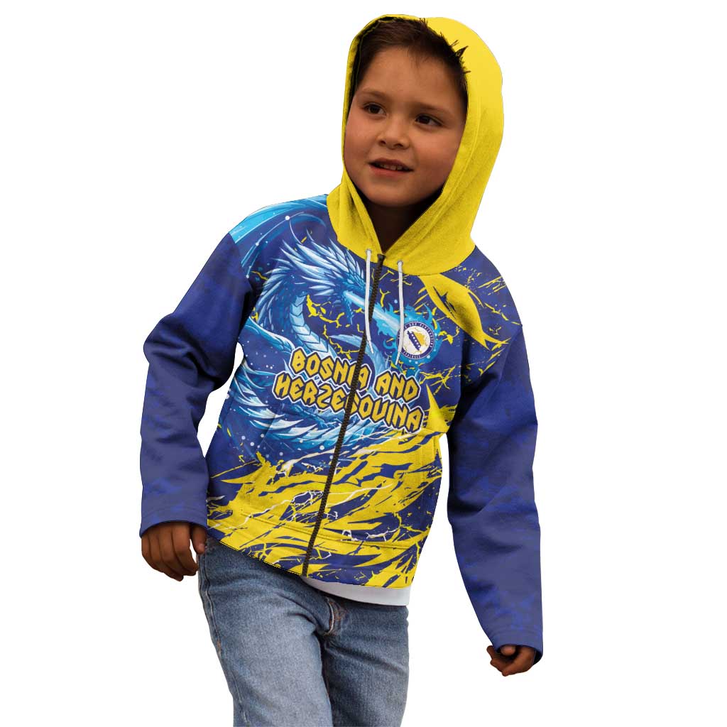 Custom Bosnia and Herzegovina Football Kid Hoodie Zmajevi Mascot Sporty Style