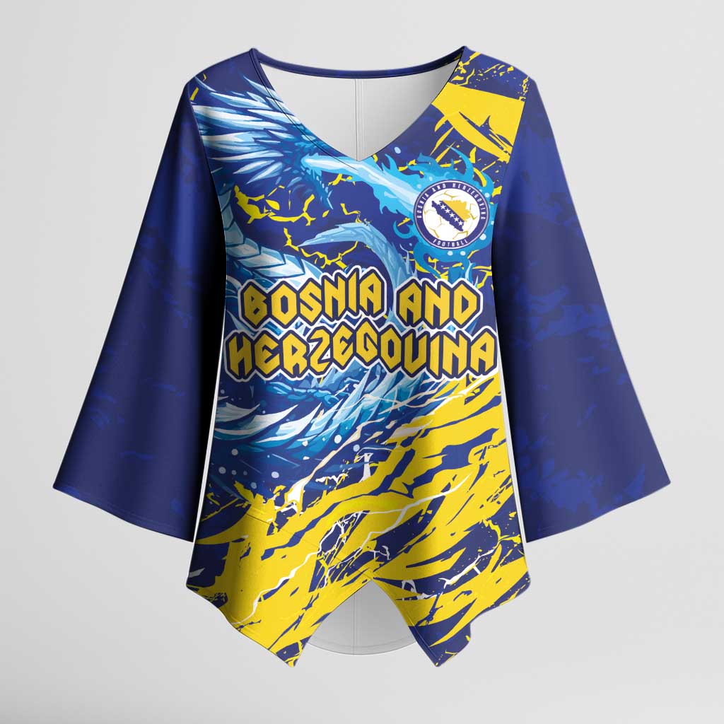 Custom Bosnia and Herzegovina Football Kimono Sleeve Blouse Zmajevi Mascot Sporty Style