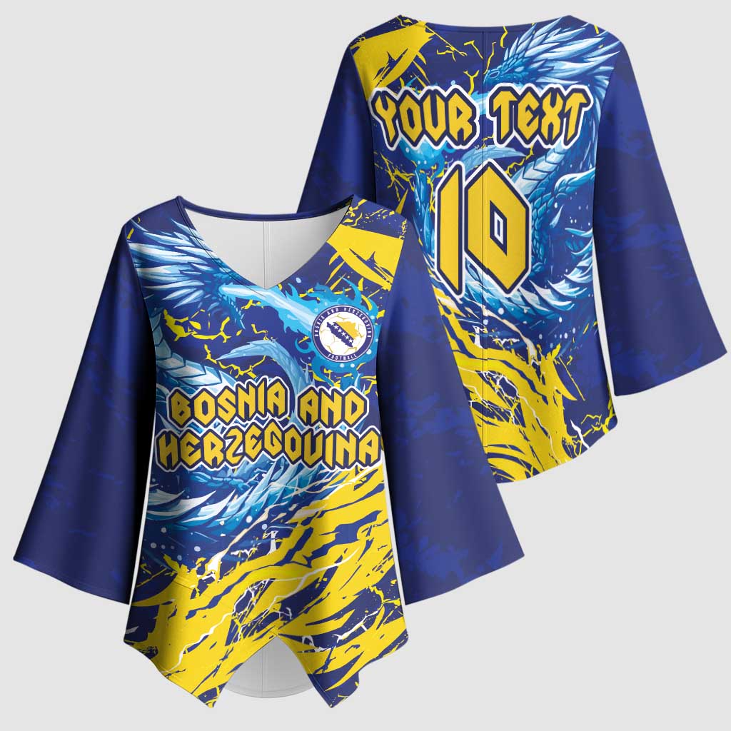 Custom Bosnia and Herzegovina Football Kimono Sleeve Blouse Zmajevi Mascot Sporty Style