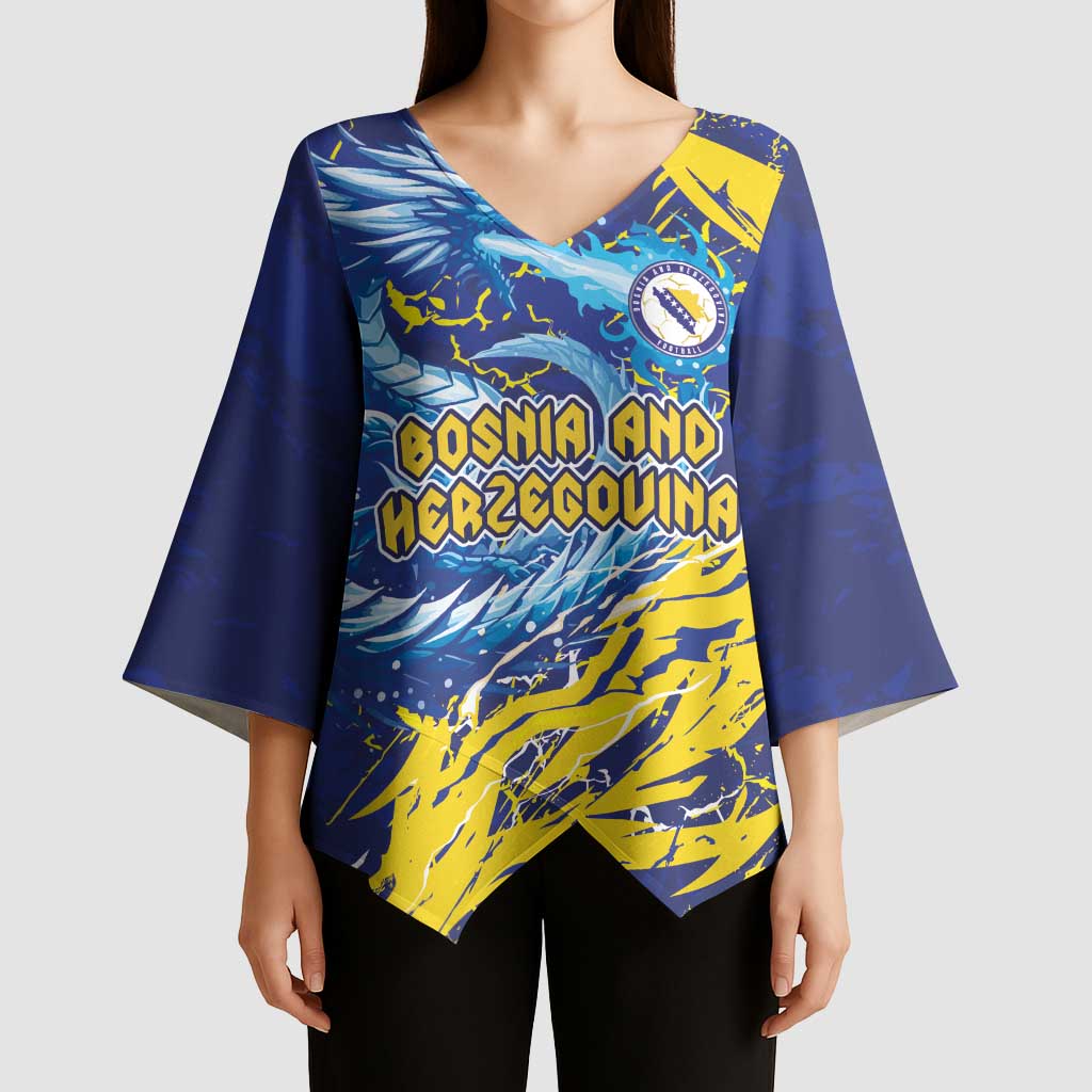 Custom Bosnia and Herzegovina Football Kimono Sleeve Blouse Zmajevi Mascot Sporty Style