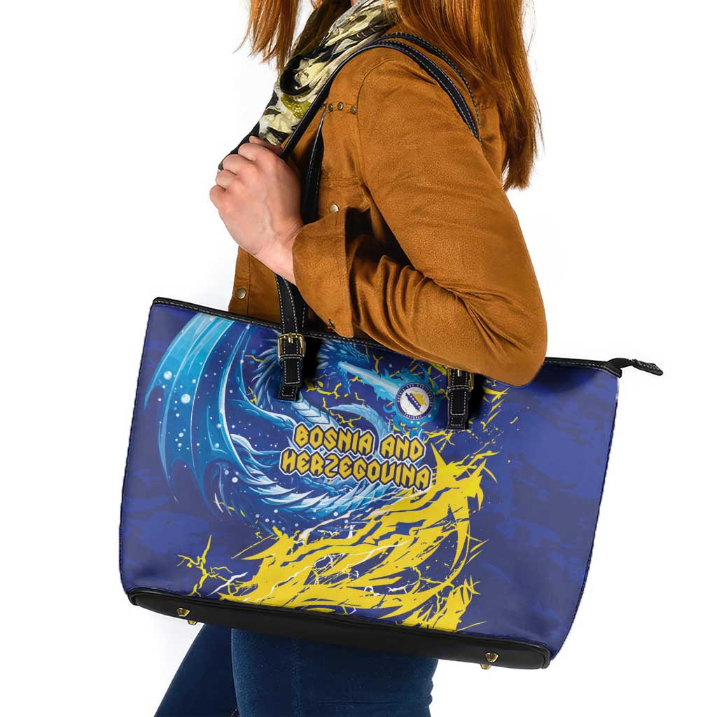 Bosnia and Herzegovina Football Leather Tote Bag Zmajevi Mascot Sporty Style