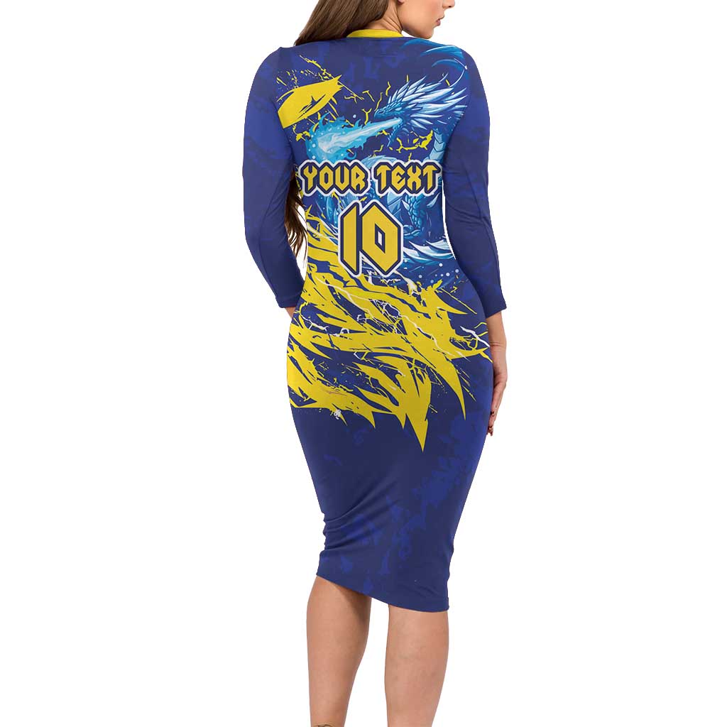 Custom Bosnia and Herzegovina Football Long Sleeve Bodycon Dress Zmajevi Mascot Sporty Style