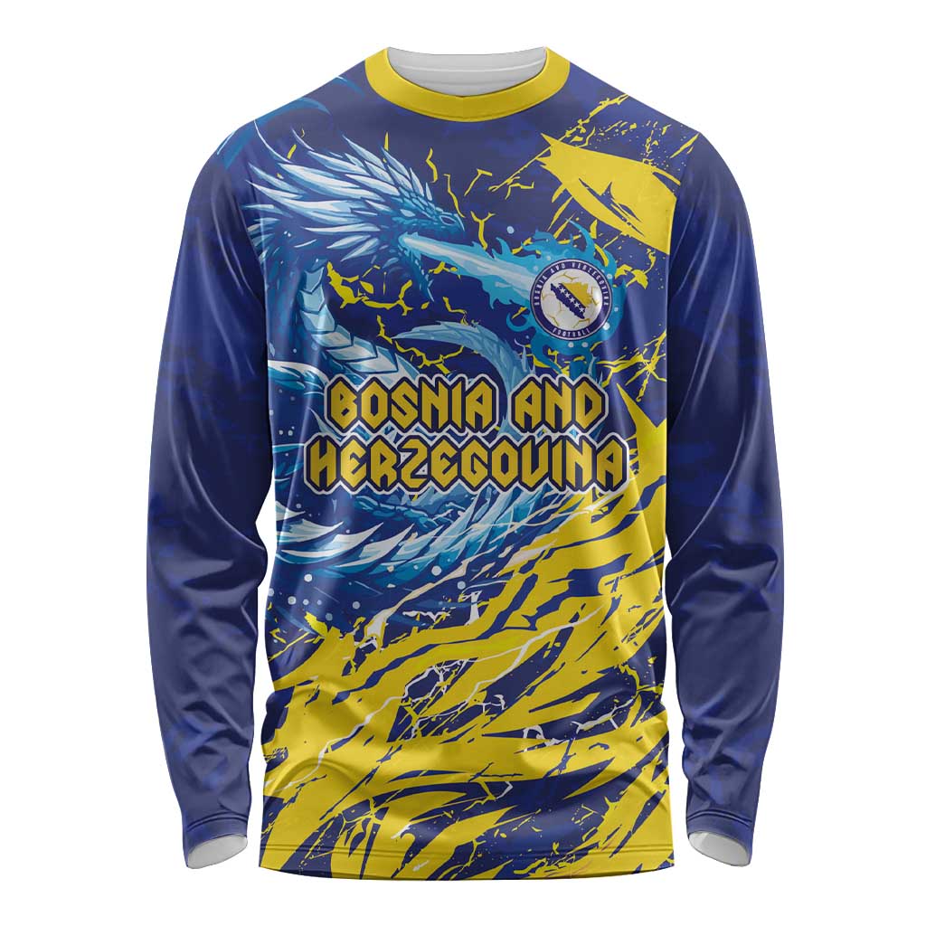 Custom Bosnia and Herzegovina Football Long Sleeve Shirt Zmajevi Mascot Sporty Style