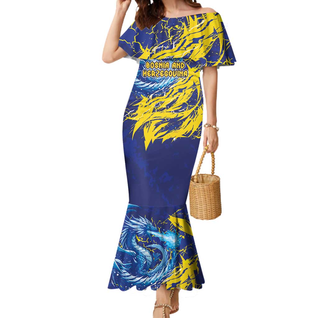 Custom Bosnia and Herzegovina Football Mermaid Dress Zmajevi Mascot Sporty Style
