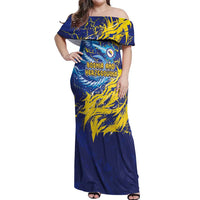 Custom Bosnia and Herzegovina Football Off Shoulder Maxi Dress Zmajevi Mascot Sporty Style