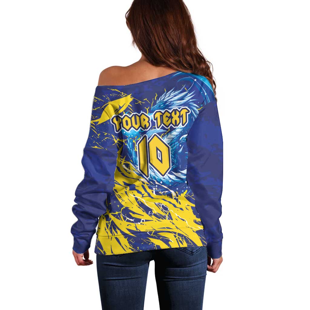 Custom Bosnia and Herzegovina Football Off Shoulder Sweater Zmajevi Mascot Sporty Style