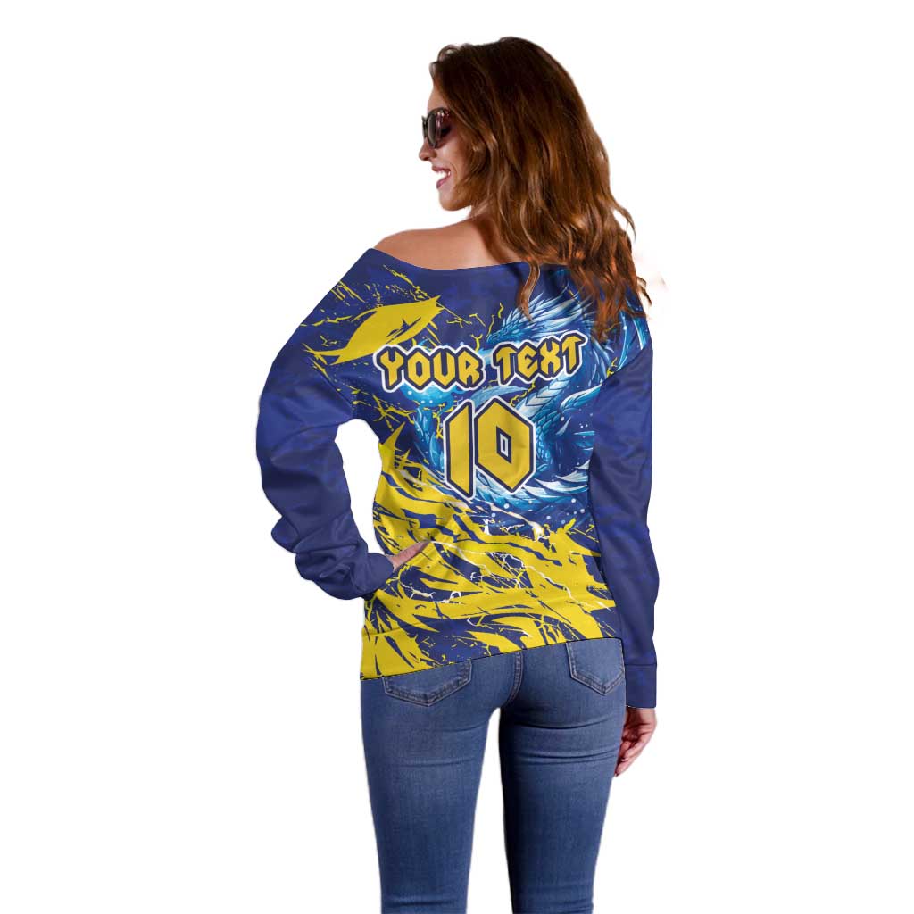 Custom Bosnia and Herzegovina Football Off Shoulder Sweater Zmajevi Mascot Sporty Style