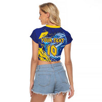 Custom Bosnia and Herzegovina Football Raglan Cropped T Shirt Zmajevi Mascot Sporty Style