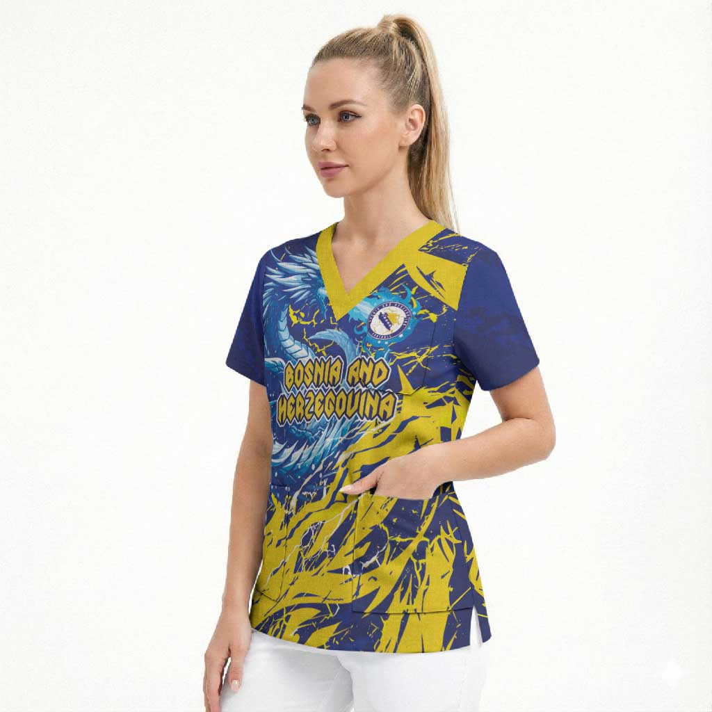 Custom Bosnia and Herzegovina Football Scrub Top Zmajevi Mascot Sporty Style