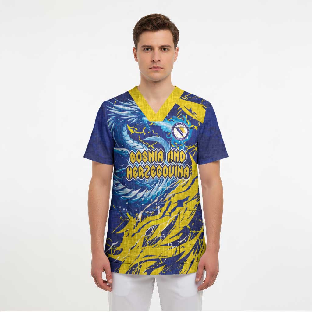 Custom Bosnia and Herzegovina Football Scrub Top Zmajevi Mascot Sporty Style